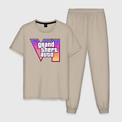 Пижама хлопковая мужская Gta 6 официальное лого, цвет: миндальный