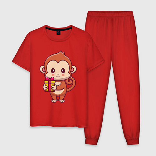 Мужская пижама Обезьянка с подарком / Красный – фото 1