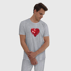 Пижама хлопковая мужская Красное рубиновое сердце, цвет: меланж — фото 2