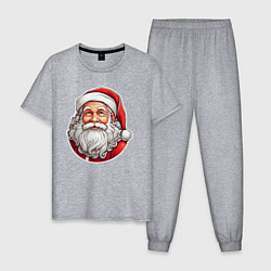 Пижама хлопковая мужская Санта клаус иллюстрация-стикер, цвет: меланж