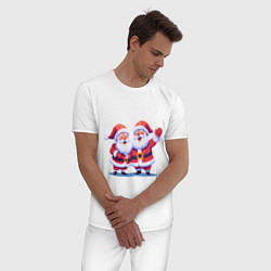 Пижама хлопковая мужская Дед Морозы, цвет: белый — фото 2