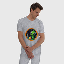 Пижама хлопковая мужская Зелёненький человечек, цвет: меланж — фото 2