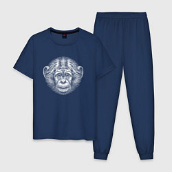 Пижама хлопковая мужская Морда шимпанзенка, цвет: тёмно-синий