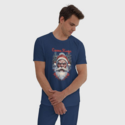 Пижама хлопковая мужская Безумный Санта, цвет: тёмно-синий — фото 2