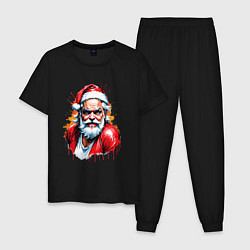 Пижама хлопковая мужская Плохой Санта в стиле акварели, цвет: черный