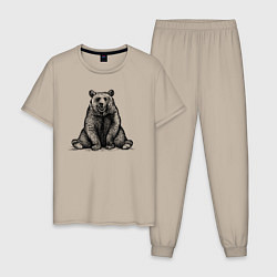 Пижама хлопковая мужская Медведь веселый, цвет: миндальный