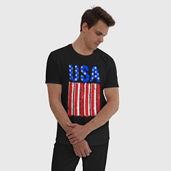 Пижама хлопковая мужская America flag, цвет: черный — фото 2
