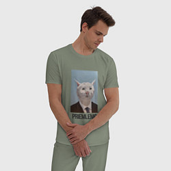 Пижама хлопковая мужская Приемлемо - кот мем в живописи, цвет: авокадо — фото 2