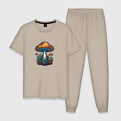 Пижама хлопковая мужская Психоделические грибы, цвет: миндальный
