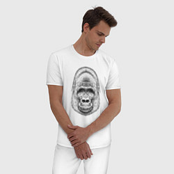 Пижама хлопковая мужская Голова весёлой гориллы, цвет: белый — фото 2