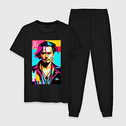 Пижама хлопковая мужская Джонни Депп - поп арт, цвет: черный