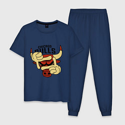 Пижама хлопковая мужская Bulls logo with hands, цвет: тёмно-синий