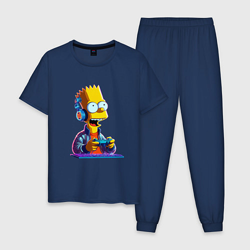 Мужская пижама Bart is an avid gamer / Тёмно-синий – фото 1