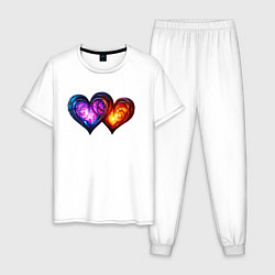 Пижама хлопковая мужская Горящие сердца, цвет: белый