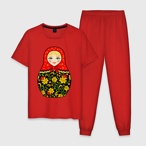 Мужская пижама Матрёшка в хохломской росписи / Красный – фото 1