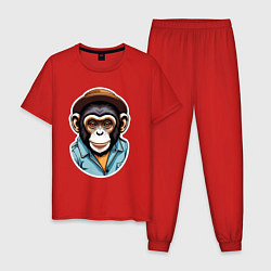 Пижама хлопковая мужская Портрет обезьяны в шляпе, цвет: красный
