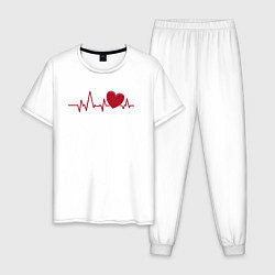 Пижама хлопковая мужская Сердце и электрокардиограмма: символ здоровья и лю, цвет: белый