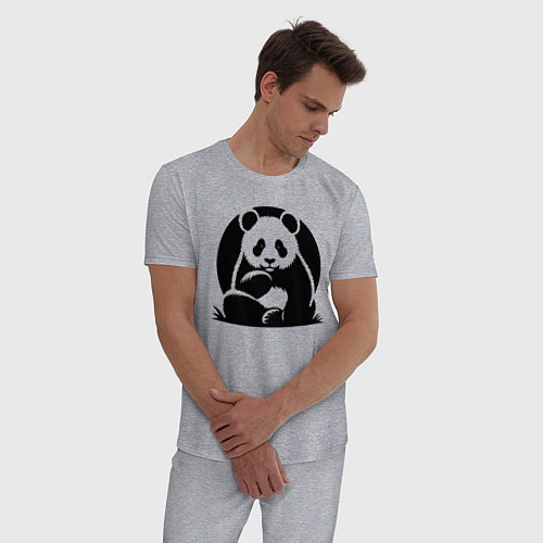 Мужская пижама Сидящая чёрная панда / Меланж – фото 3