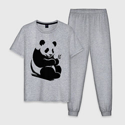 Мужская пижама Сидящая чёрная панда с бамбуком