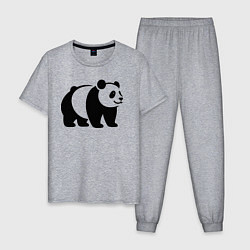 Пижама хлопковая мужская Стоящая на четырёх лапах чёрная панда, цвет: меланж