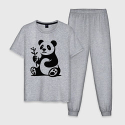 Пижама хлопковая мужская Сидящая панда с бамбуком в лапе, цвет: меланж