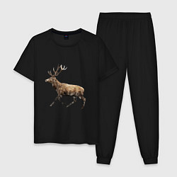 Пижама хлопковая мужская Рогатый олень, цвет: черный