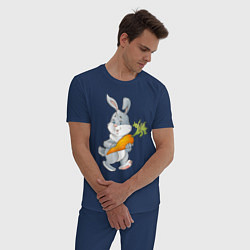 Пижама хлопковая мужская Мультяшный заяц с морковкой, цвет: тёмно-синий — фото 2