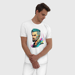 Пижама хлопковая мужская Портрет мужчины с бородой Cyberpunk 2077, цвет: белый — фото 2