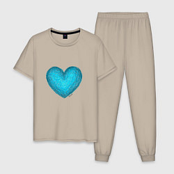 Пижама хлопковая мужская Сердце бирюзового цвета, цвет: миндальный