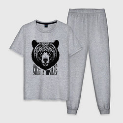 Пижама хлопковая мужская Медведь русич - сила в правде, цвет: меланж