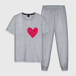 Пижама хлопковая мужская Сердца с текстурным пикселем, цвет: меланж