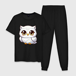 Пижама хлопковая мужская Милая белая сова, цвет: черный