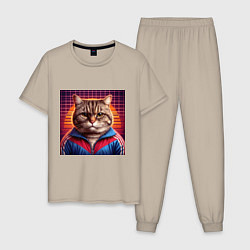 Мужская пижама Полосатый кот в спортивной куртке