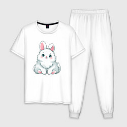 Пижама хлопковая мужская Пушистый аниме кролик, цвет: белый