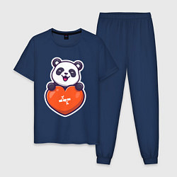 Пижама хлопковая мужская Сердечная панда, цвет: тёмно-синий