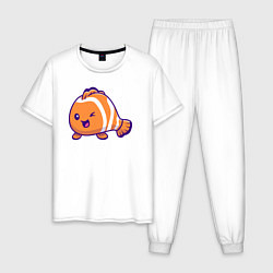 Пижама хлопковая мужская Рыбка клоун, цвет: белый