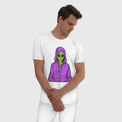 Пижама хлопковая мужская Инопланетянин в худи, цвет: белый — фото 2