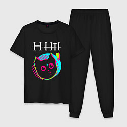 Пижама хлопковая мужская HIM rock star cat, цвет: черный