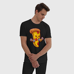 Пижама хлопковая мужская Пицца на спорте, цвет: черный — фото 2