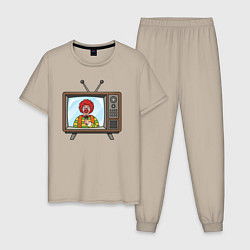 Пижама хлопковая мужская Клоунское телевидение, цвет: миндальный