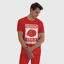 Пижама хлопковая мужская Warning - high brain activity, цвет: красный — фото 2