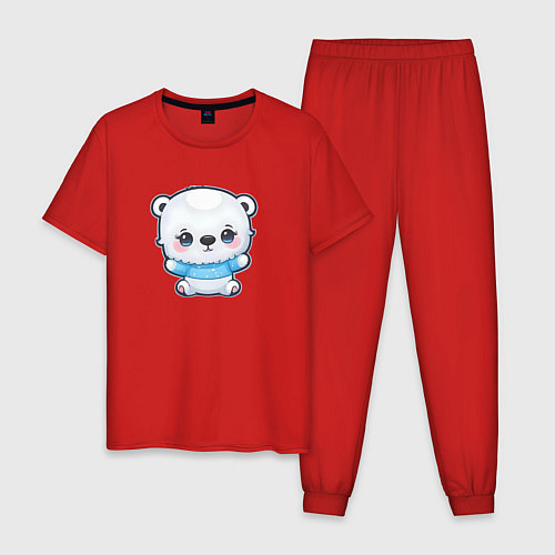 Мужская пижама Белый полярный медвежонок / Красный – фото 1