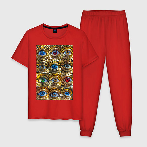 Мужская пижама Глаза разноцветные из золота в стиле стимпанк / Красный – фото 1