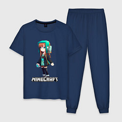 Пижама хлопковая мужская Minecraft девушка в наушниках, цвет: тёмно-синий