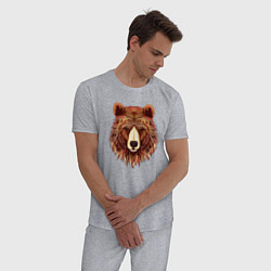Пижама хлопковая мужская Серьезный медведь с орнаментом, цвет: меланж — фото 2