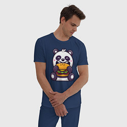 Пижама хлопковая мужская Панда ест гамбургер, цвет: тёмно-синий — фото 2