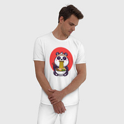 Пижама хлопковая мужская Панда и рамен, цвет: белый — фото 2