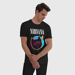 Пижама хлопковая мужская Nirvana rock star cat, цвет: черный — фото 2