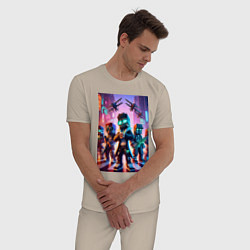 Пижама хлопковая мужская Майнкрафт и киберпанк - коллаба, цвет: миндальный — фото 2