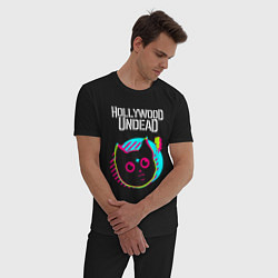 Пижама хлопковая мужская Hollywood Undead rock star cat, цвет: черный — фото 2